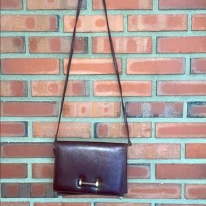 Elegant Brown Leather Crossbody Bag vintage cartierstyle long strap